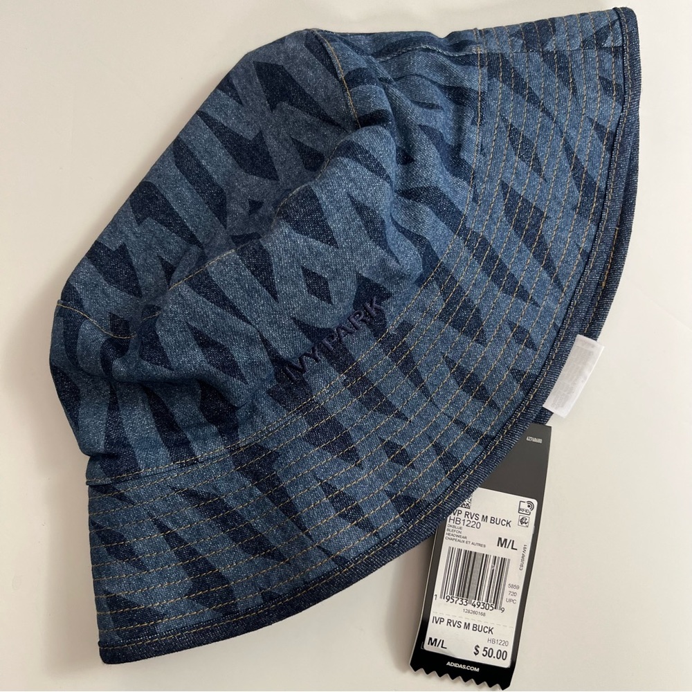 000 - ADIDAS IVY PARK REVERSIBLE MONOGRAM DENIM BUCKET CAP NWT NEW HAT - Picture 3 of 8